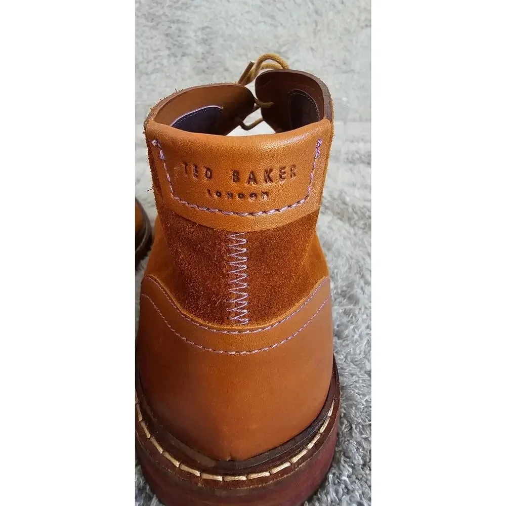 Ted Baker London Azzlan Chukka Leather Ankle Boot Shoes Brown Purple Stitch 11.5